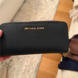Michael Kors Navy Blue Wallet with Gold Logo